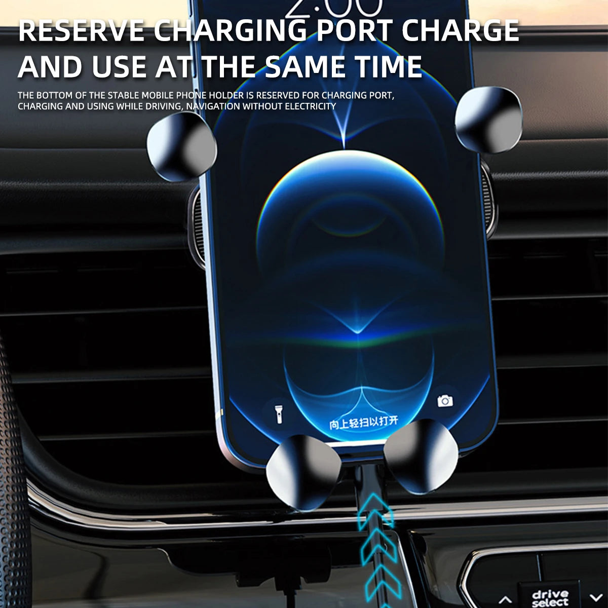 Gravity Car Phone Holder Air Vent Clip Navigation Stand 360° Rotation Telescopic Air Outlet Phone Support for 4.7-7 Inch