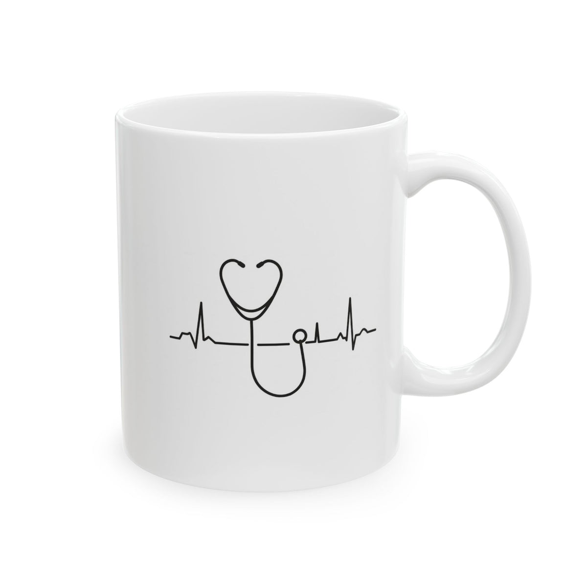 Heartbeat Coffee Mug — Minimal ECG Line Ceramic Mug (11oz & 15oz)