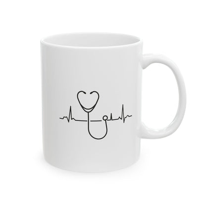 Heartbeat Coffee Mug — Minimal ECG Line Ceramic Mug (11oz & 15oz)